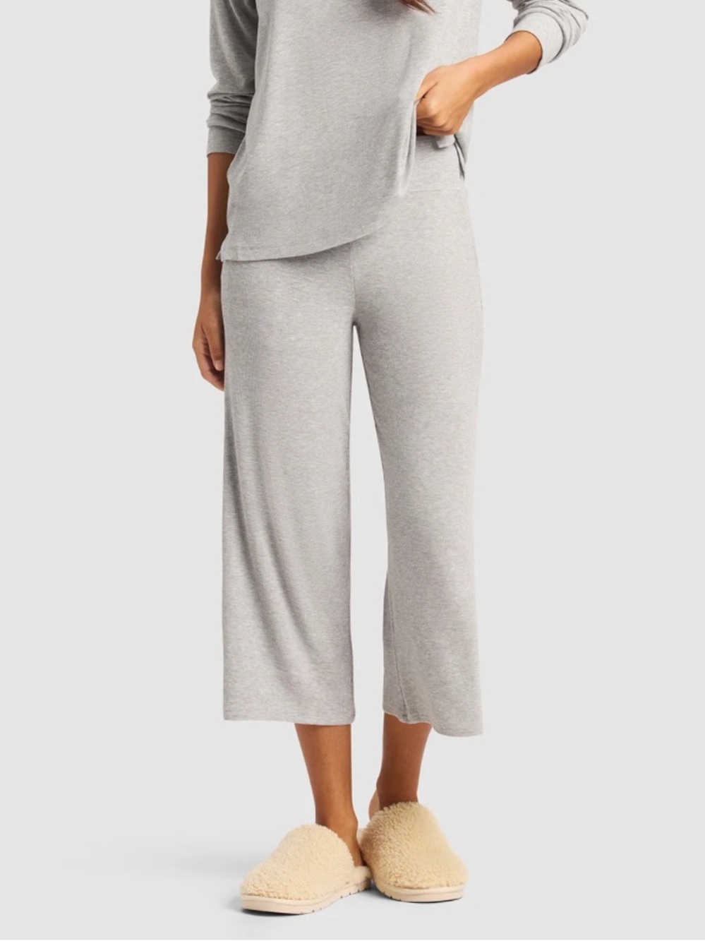 Cozy Earth Rib Knit Bamboo Lounge Pant Light Grey Cropped XXL